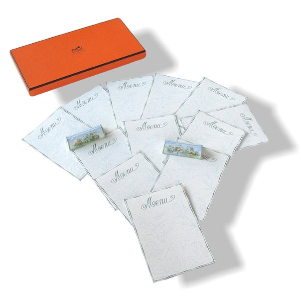 Hermes for Mass Media Set of 2 China Menu Place Cards with 12 Frog Paper Menus, New! - poupishop