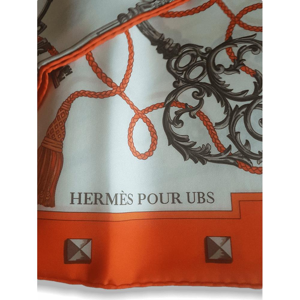Hermes for UBS Orange Les Cles Exclusive Limited Twill scarf, NIB, RARE! - poupishop