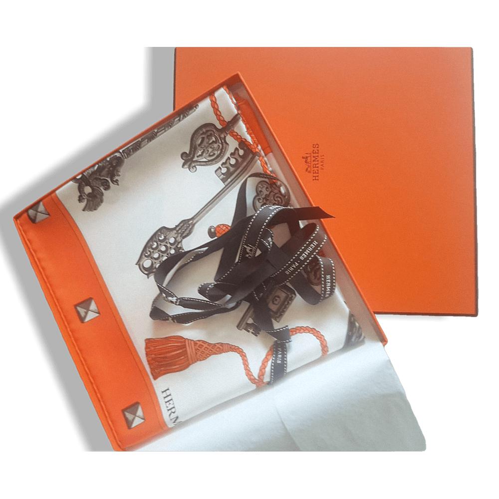 Hermes for UBS Orange Les Cles Exclusive Limited Twill scarf, NIB, RARE! - poupishop