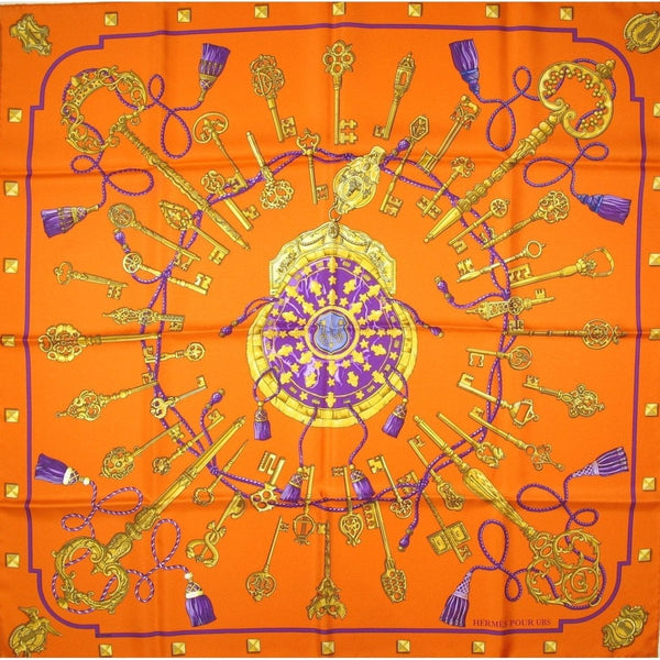 Hermes for UBS Orange/Orange Les Cles Exclusive Limited Twill scarf, NIB, RARE! - poupishop