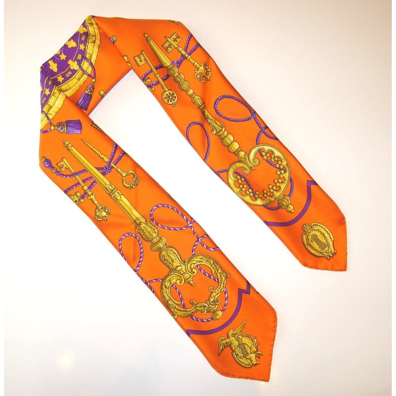 Hermes for UBS Orange/Orange Les Cles Exclusive Limited Twill scarf, NIB, RARE! - poupishop