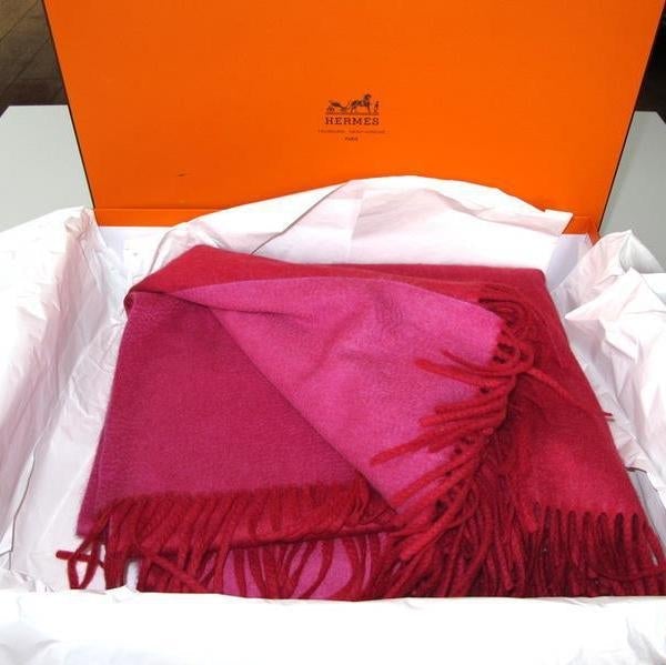 Hermes Framboise/Fuchsia 100% Cashmere Double-Sides Plaid, NIB! - poupishop