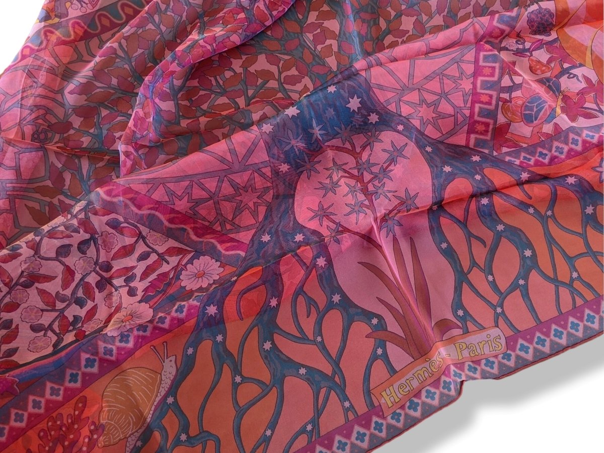 Hermes Fuchsia Jaune Ardoise Rose AXIS MUNDI Mousseline 140, New! - poupishop