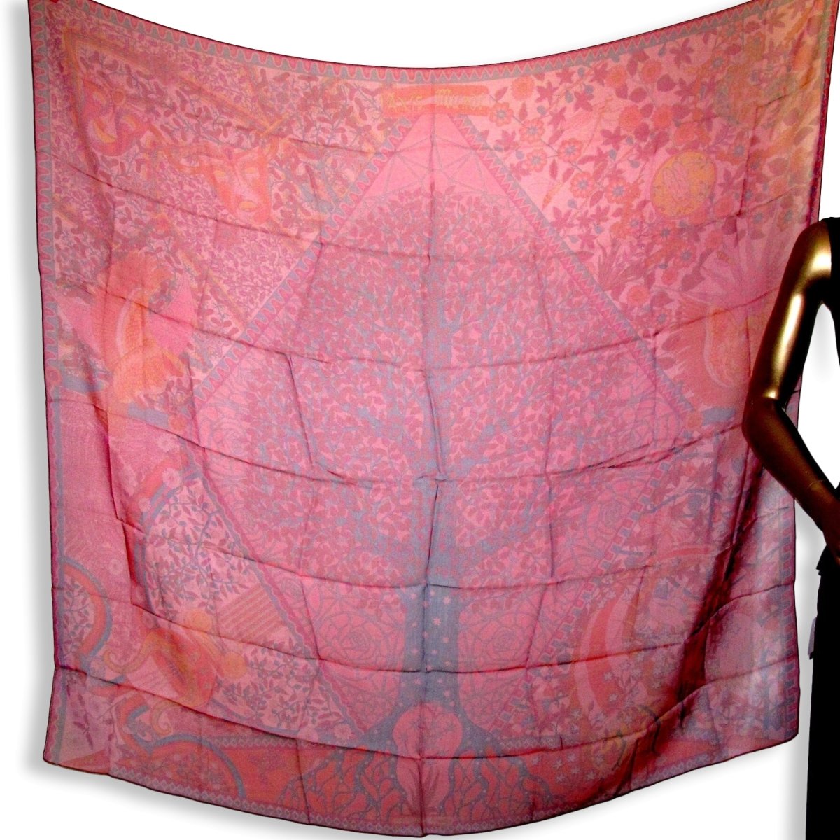 Hermes Fuchsia Jaune Ardoise Rose AXIS MUNDI Mousseline 140, New! - poupishop