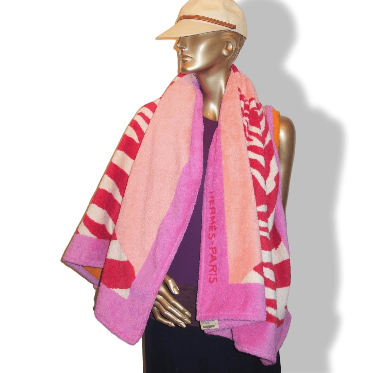 Hermes Fuchsia Ligth Pink Orange ZEBRA Tapis de Plage Terry Beach Towel 150 x 90cm cm, NWT! - poupishop