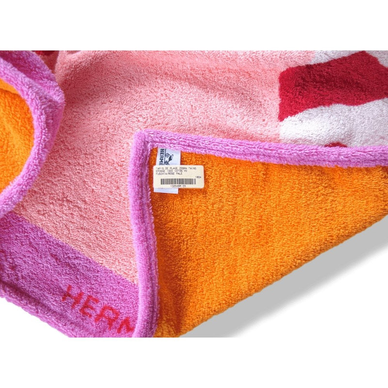 Hermes Fuchsia Ligth Pink Orange ZEBRA Tapis de Plage Terry Beach Towel 150 x 90cm cm, NWT! - poupishop