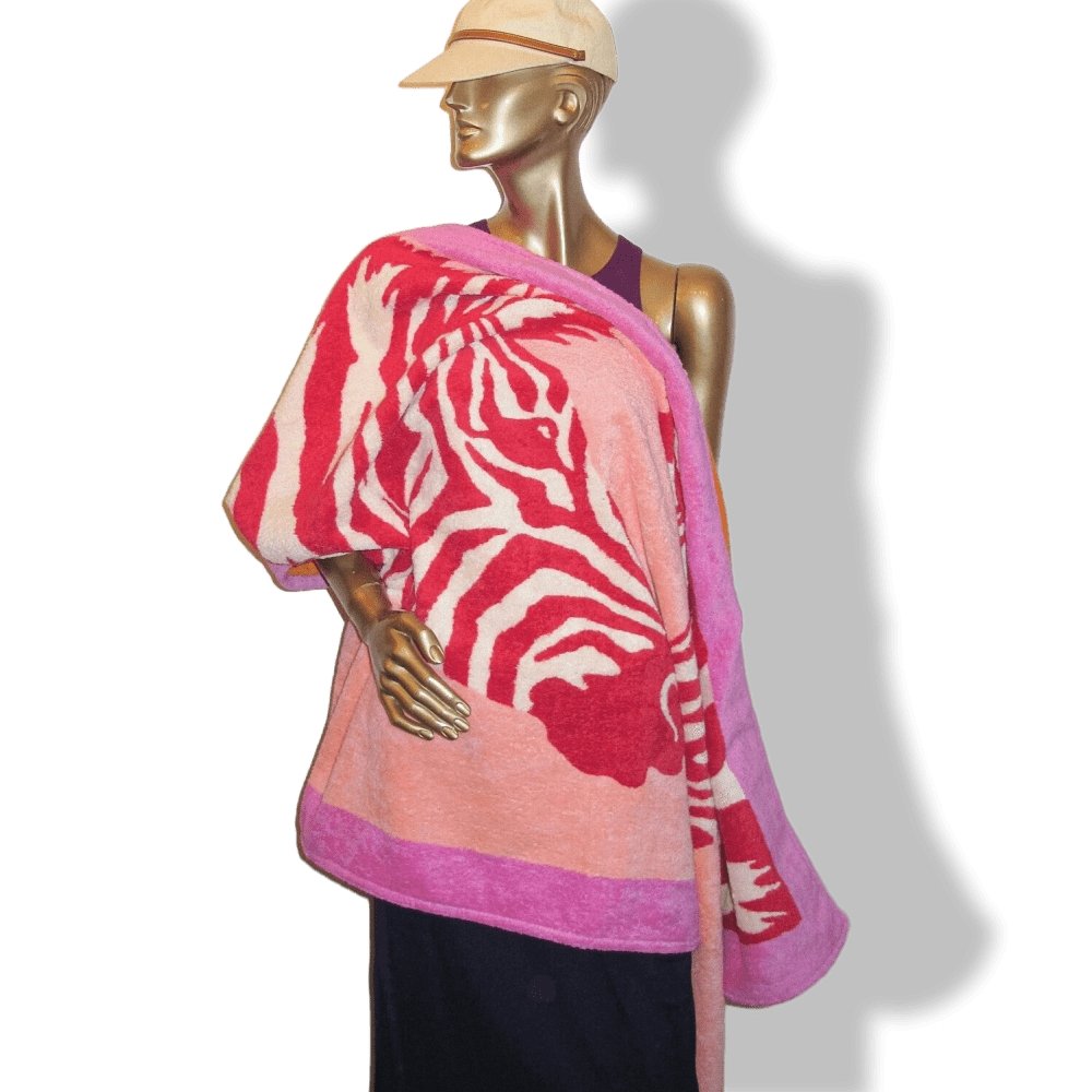 Hermes Fuchsia Ligth Pink Orange ZEBRA Tapis de Plage Terry Beach Towel 150 x 90cm cm, NWT! - poupishop
