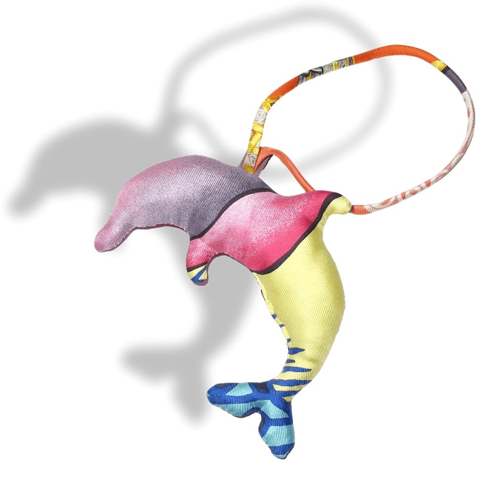 Hermes Fuchsia Yellow Dolphin Petit H Silk Bridle Bag Charm PM, NIB! - poupishop