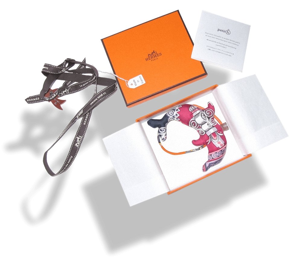 Hermes Fuchsia Yellow Dolphin Petit H Silk Bridle Bag Charm PM, NIB! - poupishop