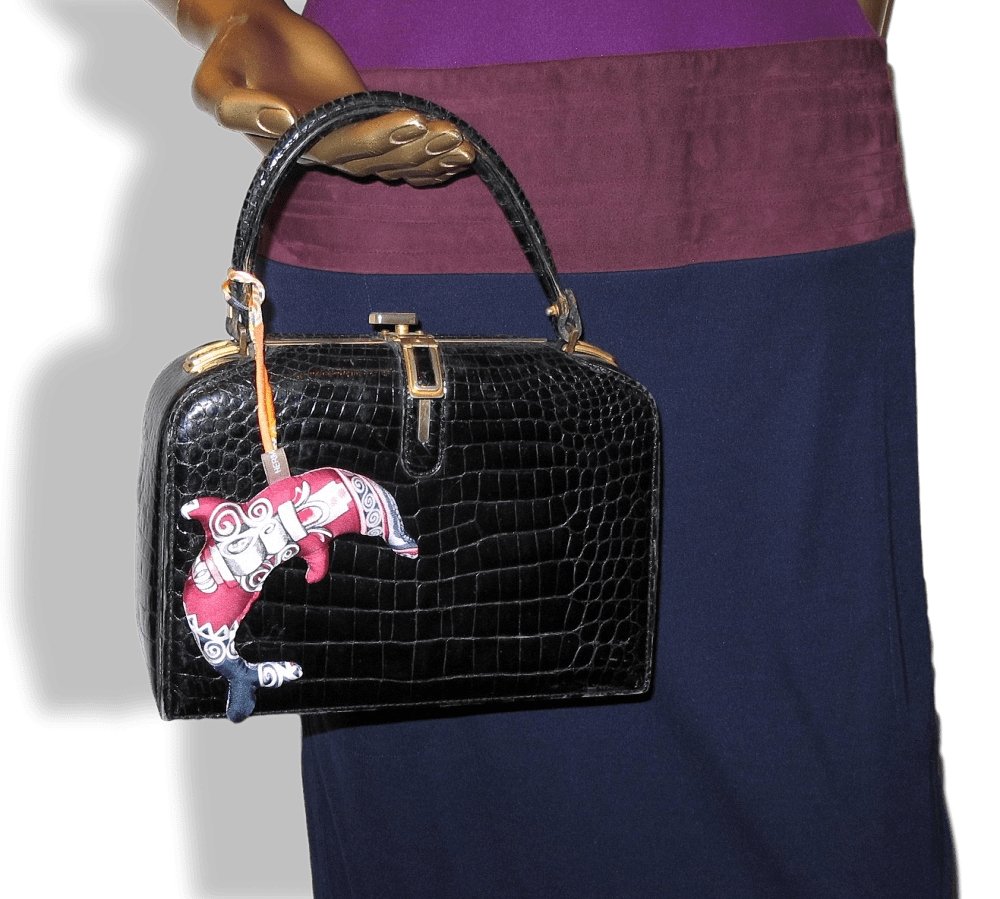 Hermes Fuchsia Yellow Dolphin Petit H Silk Bridle Bag Charm PM, NIB! - poupishop