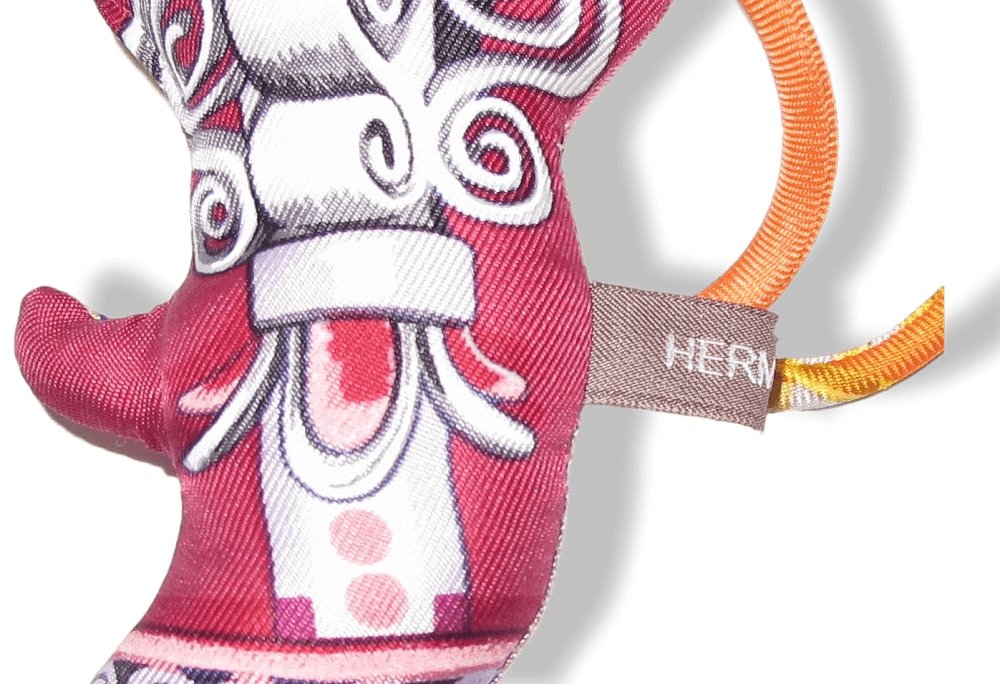 Hermes Fuchsia Yellow Dolphin Petit H Silk Bridle Bag Charm PM, NIB! - poupishop