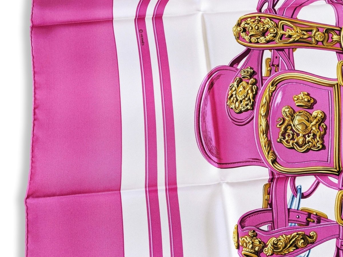 Hermes Fuchsia/Blanc Special Issue Anniversary 60th Ratti - Brides de Gala Twill 90cm, New! - poupishop