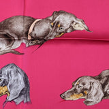 HERMES Fuchsia/Etoupe/Vert LES BASSETS Teckel by Xavier de Poret Printed Silk 70, BNWT! - poupishop