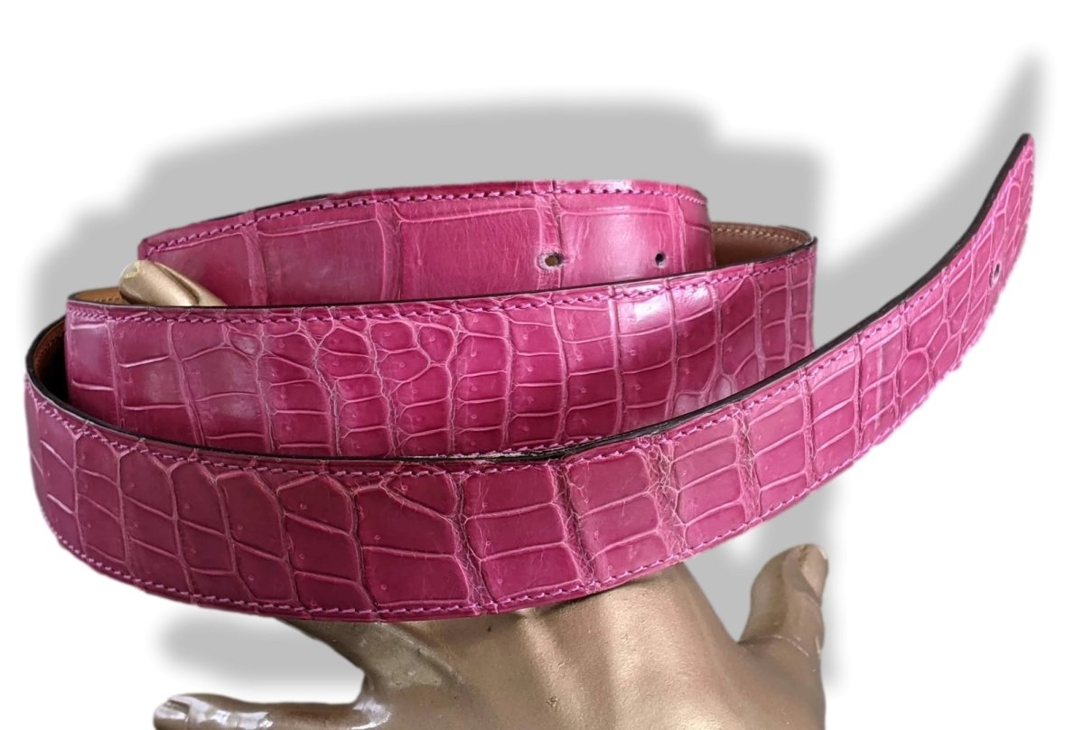 Hermes Fuchsia/Gold Crocodile Alligator Reversible Strap Belt 32 MM Sz 100, Used! - poupishop