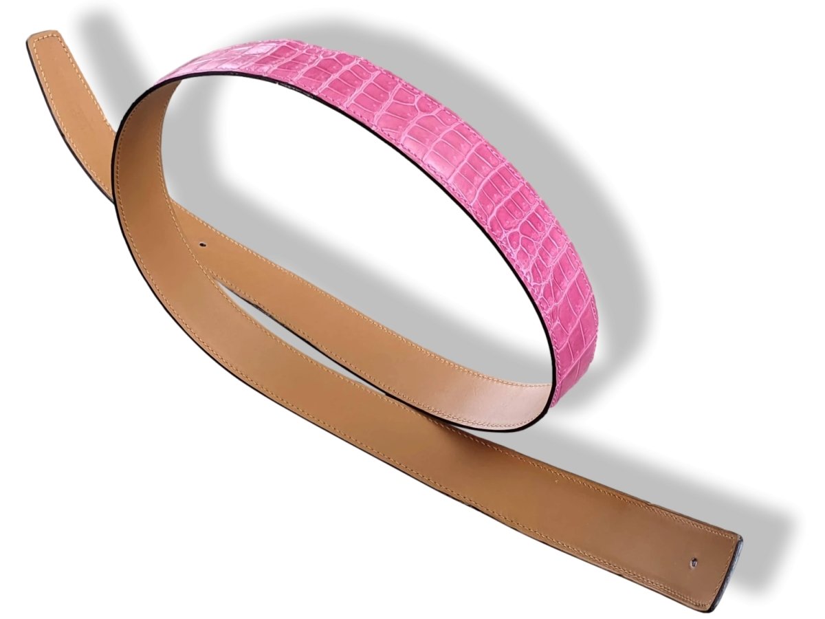 Hermes Fuchsia/Gold Crocodile Alligator Reversible Strap Belt 32 MM Sz 100, Used! - poupishop