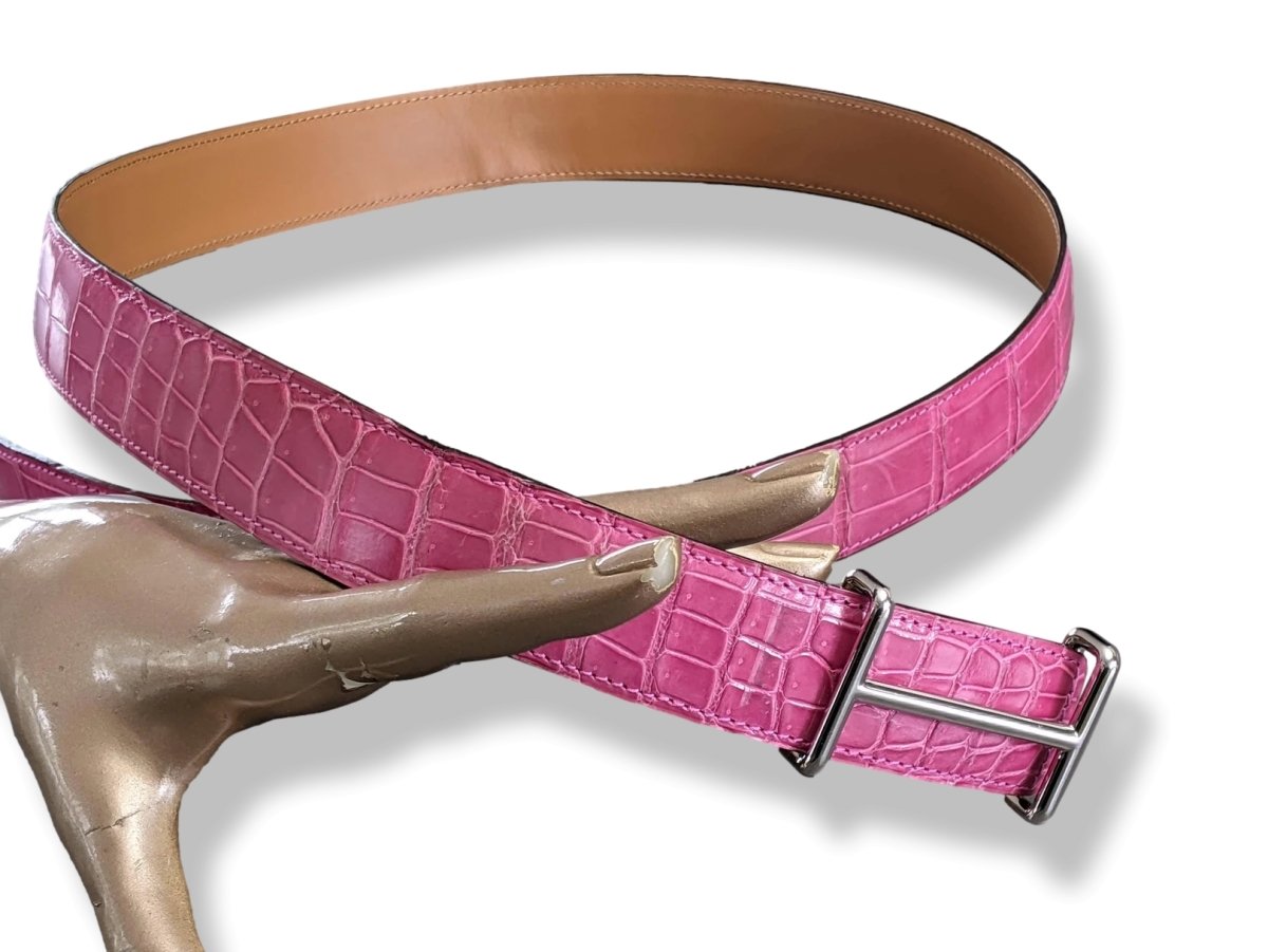 Hermes Fuchsia/Gold Crocodile Alligator Reversible Strap Belt 32 MM Sz 100, Used! - poupishop