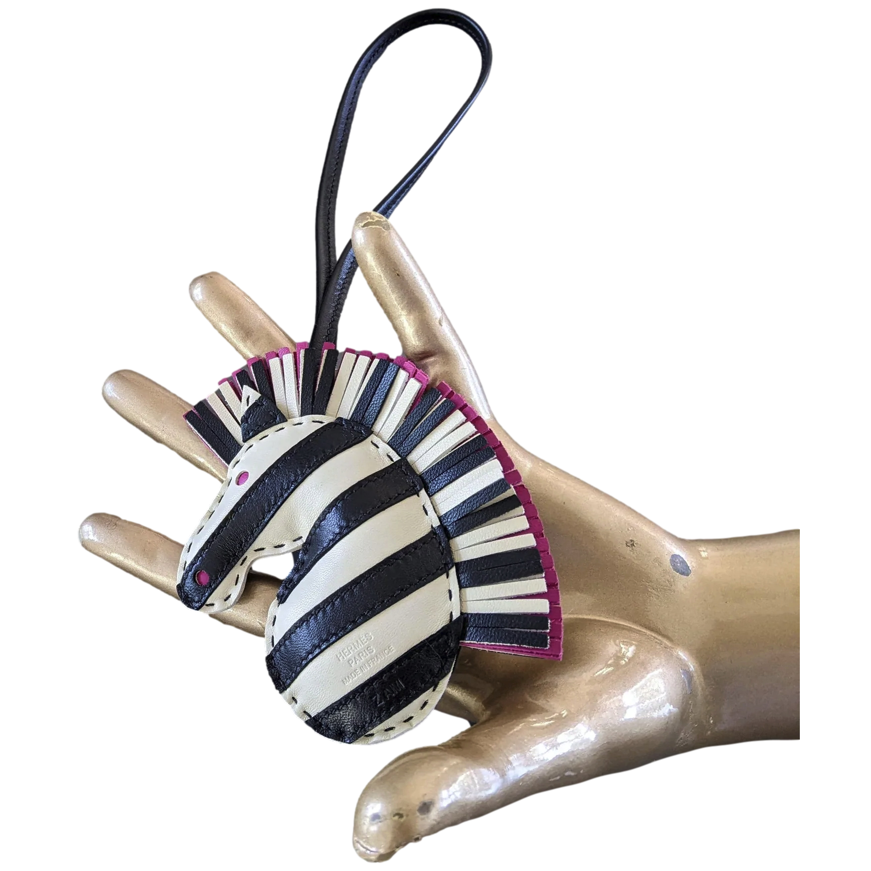 Hermes Noir/Blanc/Fuchsia Accessoire de Sac "Geegee Savannah" Bag Charm