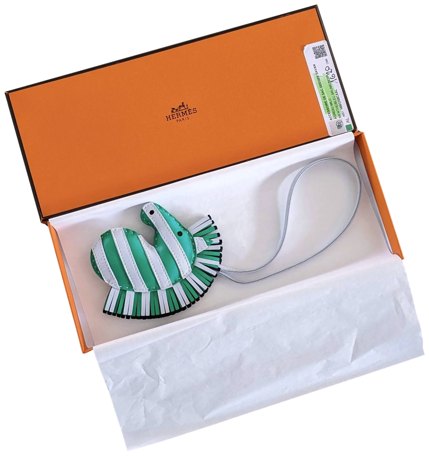 Hermes [201] Menthe/Bleu Brume/Noir Accessoire de Sac "Geegee Savannah" Bag Charm
