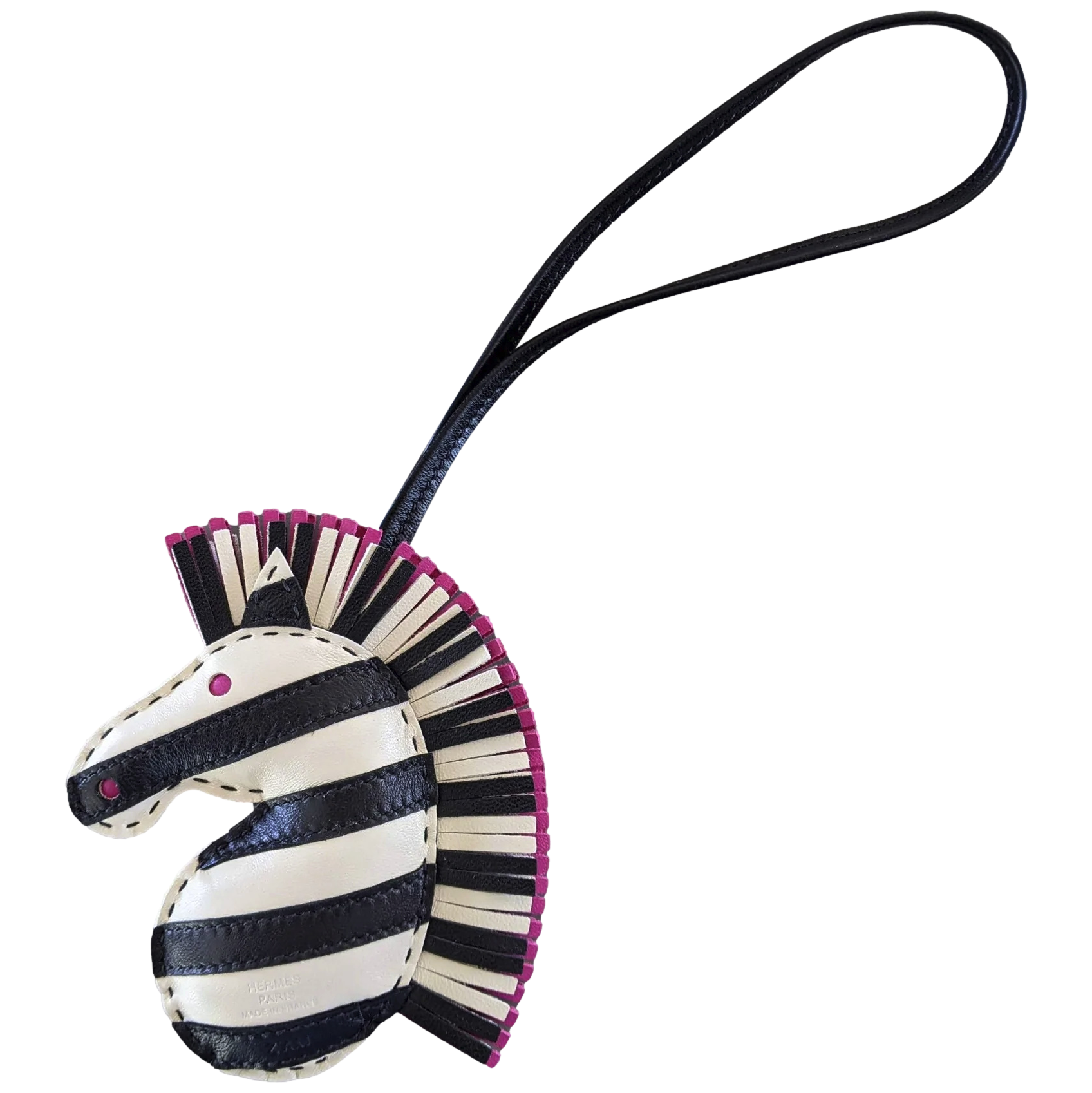 Hermes Noir/Blanc/Fuchsia Accessoire de Sac "Geegee Savannah" Bag Charm