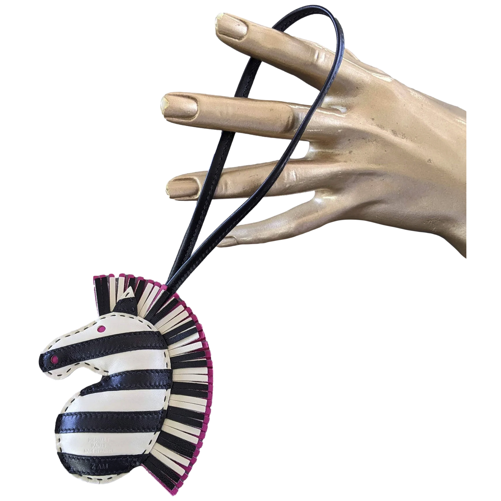 Hermes Noir/Blanc/Fuchsia Accessoire de Sac "Geegee Savannah" Bag Charm