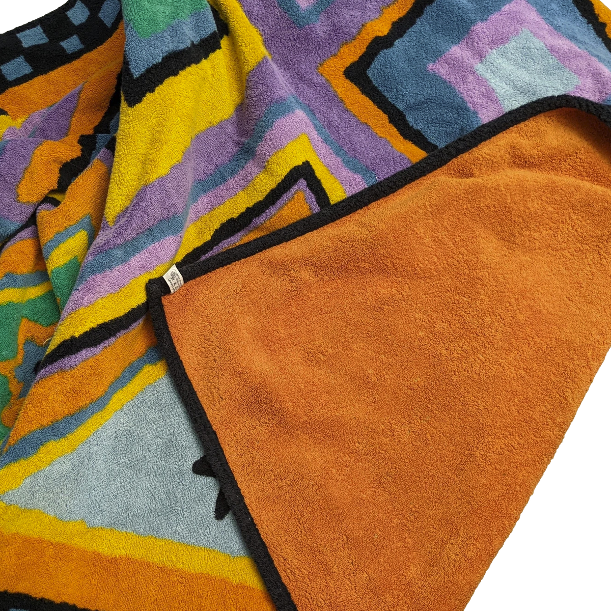 Hermes Noir/Orange/Emeraude Geometrical "Kilim? Rhyme?" Tapis de Plage Terry Beach Towel XXL 145 x 190 cm