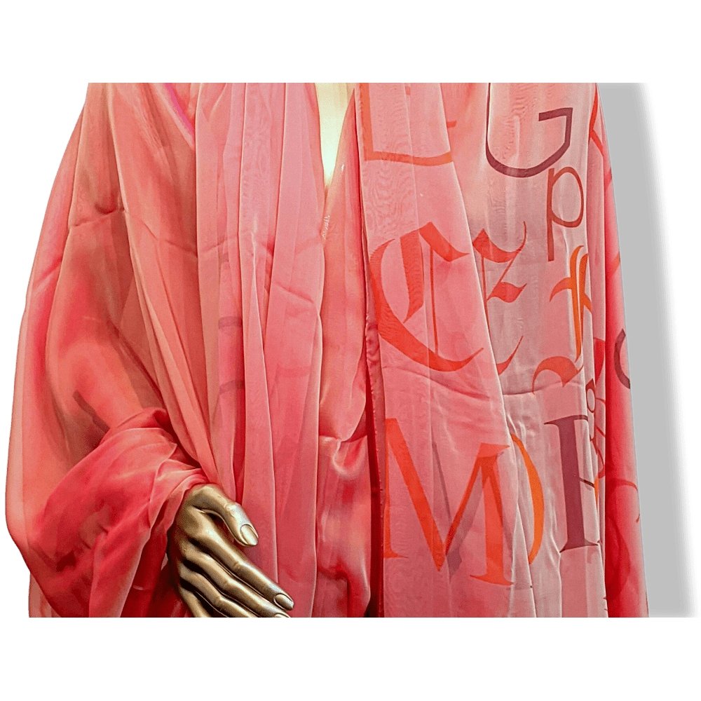 Hermes Gigantic Silk Chiffon Pink/Red LITTERATURE ALPHABET II SARI Mousseline Changeante XXL, Exceptional RARE! - poupishop