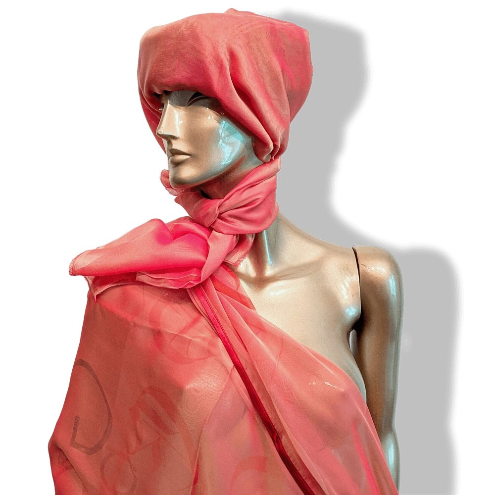 Hermes Gigantic Silk Chiffon Pink/Red LITTERATURE ALPHABET II SARI Mousseline Changeante XXL, Exceptional RARE! - poupishop