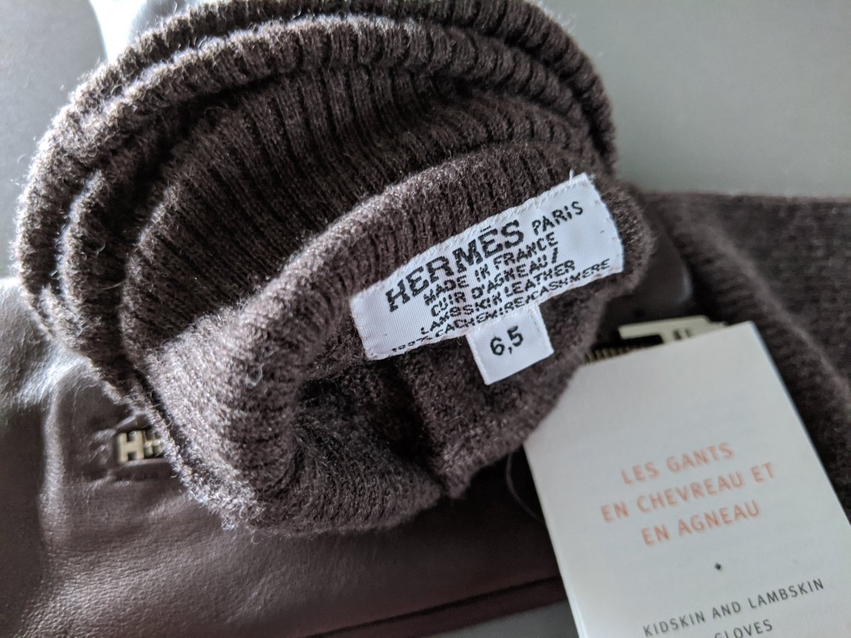 Hermes [GL03] Women's Ebene/Marron GANTS FEMME RIVALE BI AGNEAU GLACE/CACHEMIRE Gloves, BNWTIB! - poupishop