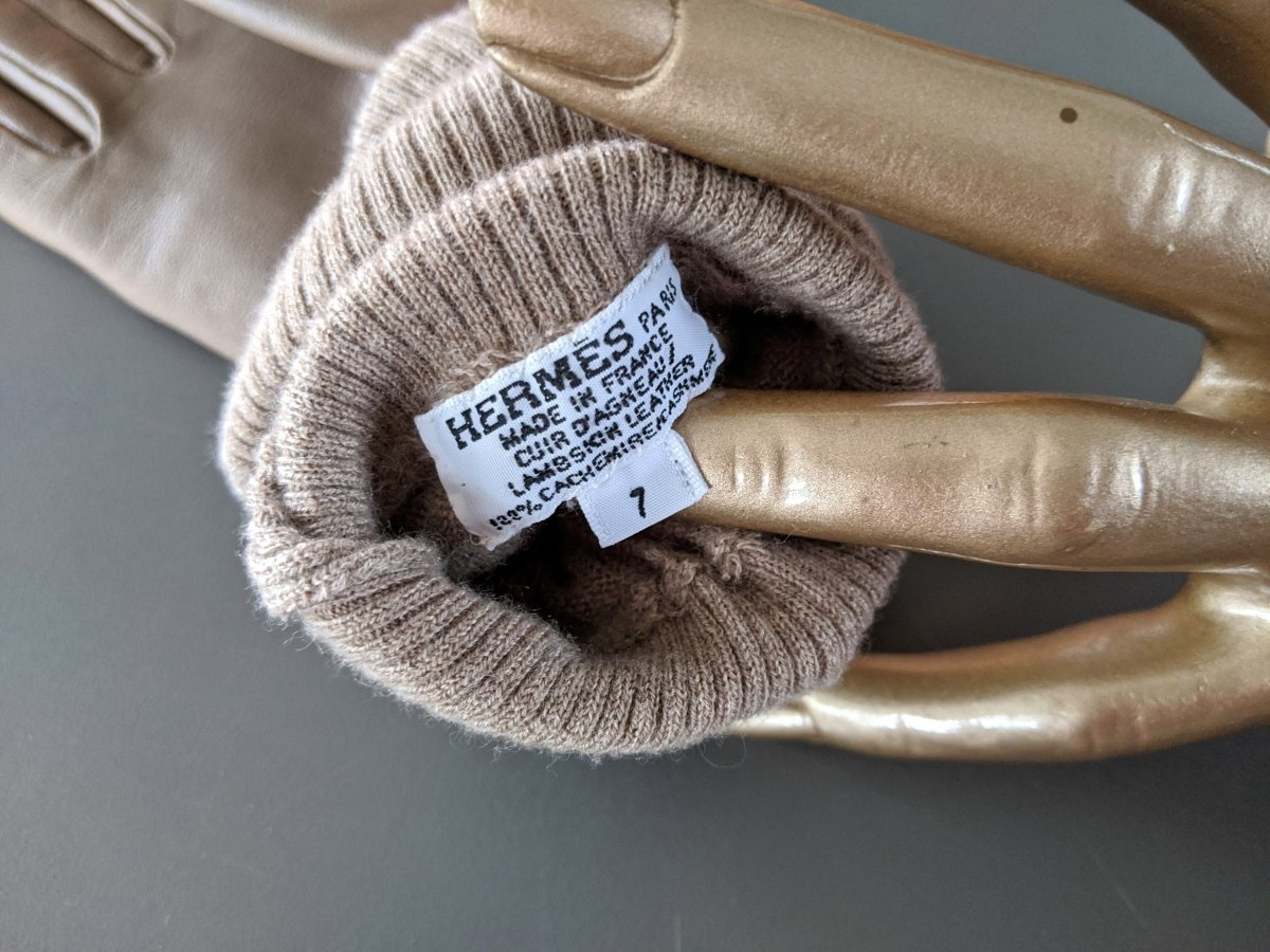 Hermes [GL04] Women's Etoupe GANTS FEMME RIVALE BI AGNEAU GLACE/CACHEMIRE Gloves, BNWTIB! - poupishop