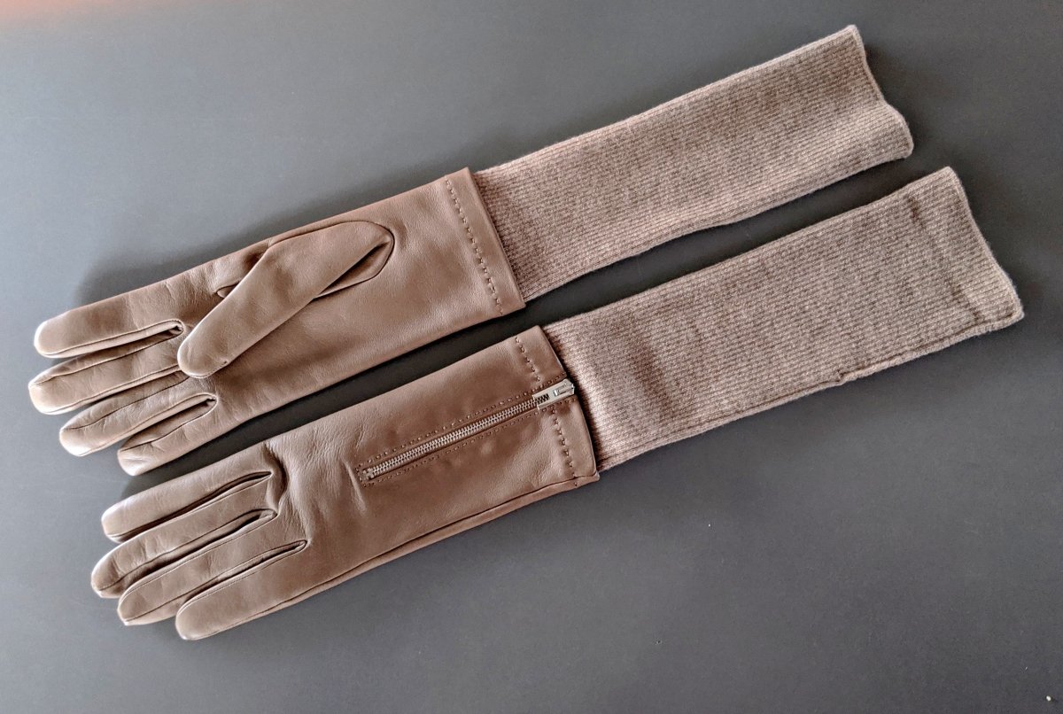 Hermes [GL04] Women's Etoupe GANTS FEMME RIVALE BI AGNEAU GLACE/CACHEMIRE Gloves, BNWTIB! - poupishop