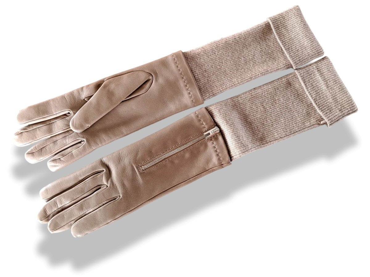 Hermes [GL04] Women's Etoupe GANTS FEMME RIVALE BI AGNEAU GLACE/CACHEMIRE Gloves, BNWTIB! - poupishop
