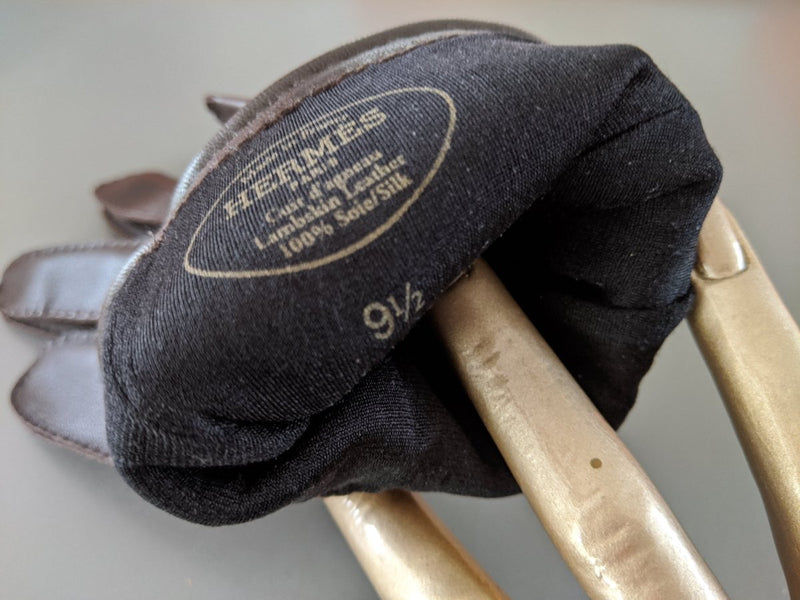 Hermes [GL10] Men's Black Glace Lambskin/Cashmere GANTS HOMME CLOUS DE  SELLE Gloves Sz 095 BNWTIB!