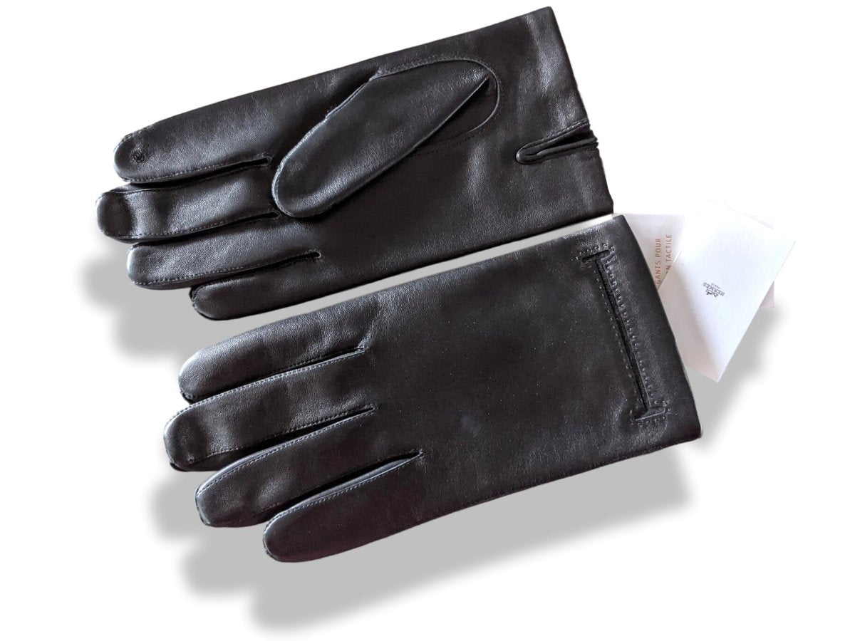 Hermes [GL07] Men's Noir Glace Chevreau/Agneau TOUCHSCREEN GLOVES TACTILE Sz 085, BNWTIB! - poupishop