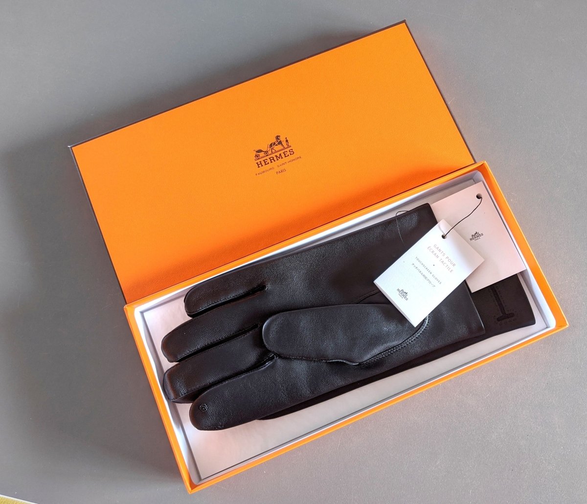 Hermes [GL07] Men's Noir Glace Chevreau/Agneau TOUCHSCREEN GLOVES TACTILE Sz 085, BNWTIB! - poupishop