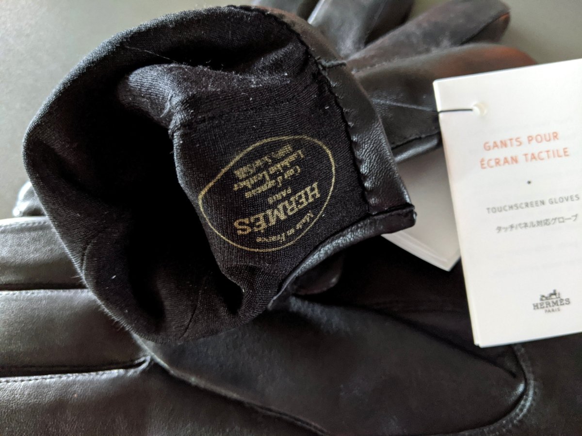 Hermes [GL07] Men's Noir Glace Chevreau/Agneau TOUCHSCREEN GLOVES TACTILE Sz 085, BNWTIB! - poupishop