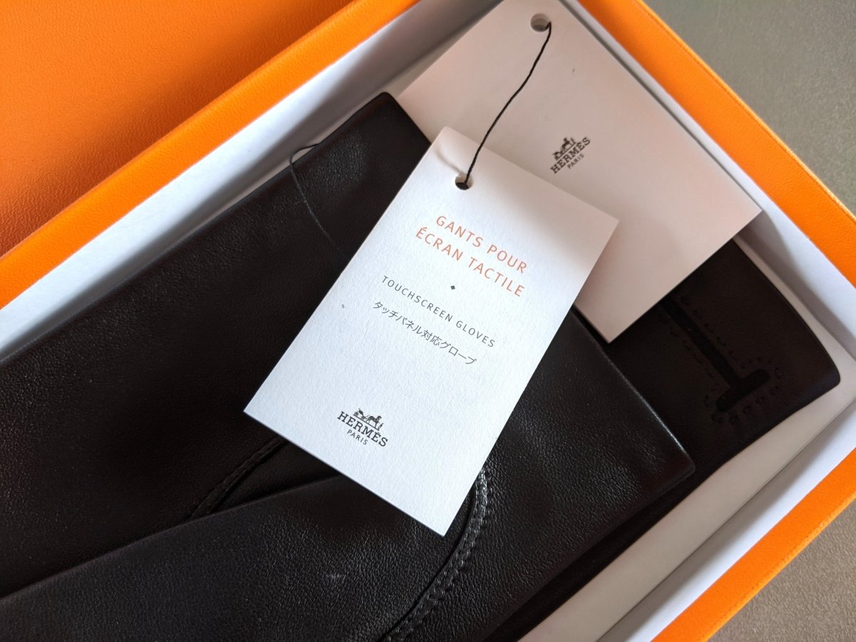 Hermes [GL07] Men's Noir Glace Chevreau/Agneau TOUCHSCREEN GLOVES TACTILE Sz 085, BNWTIB! - poupishop