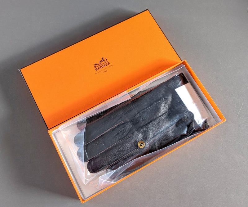 Hermes [GL08] Men's Ebene Deer/Cashmere Cerf GANTS HOMME CLOUS DE SELLE Gloves, BNWTIB! - poupishop