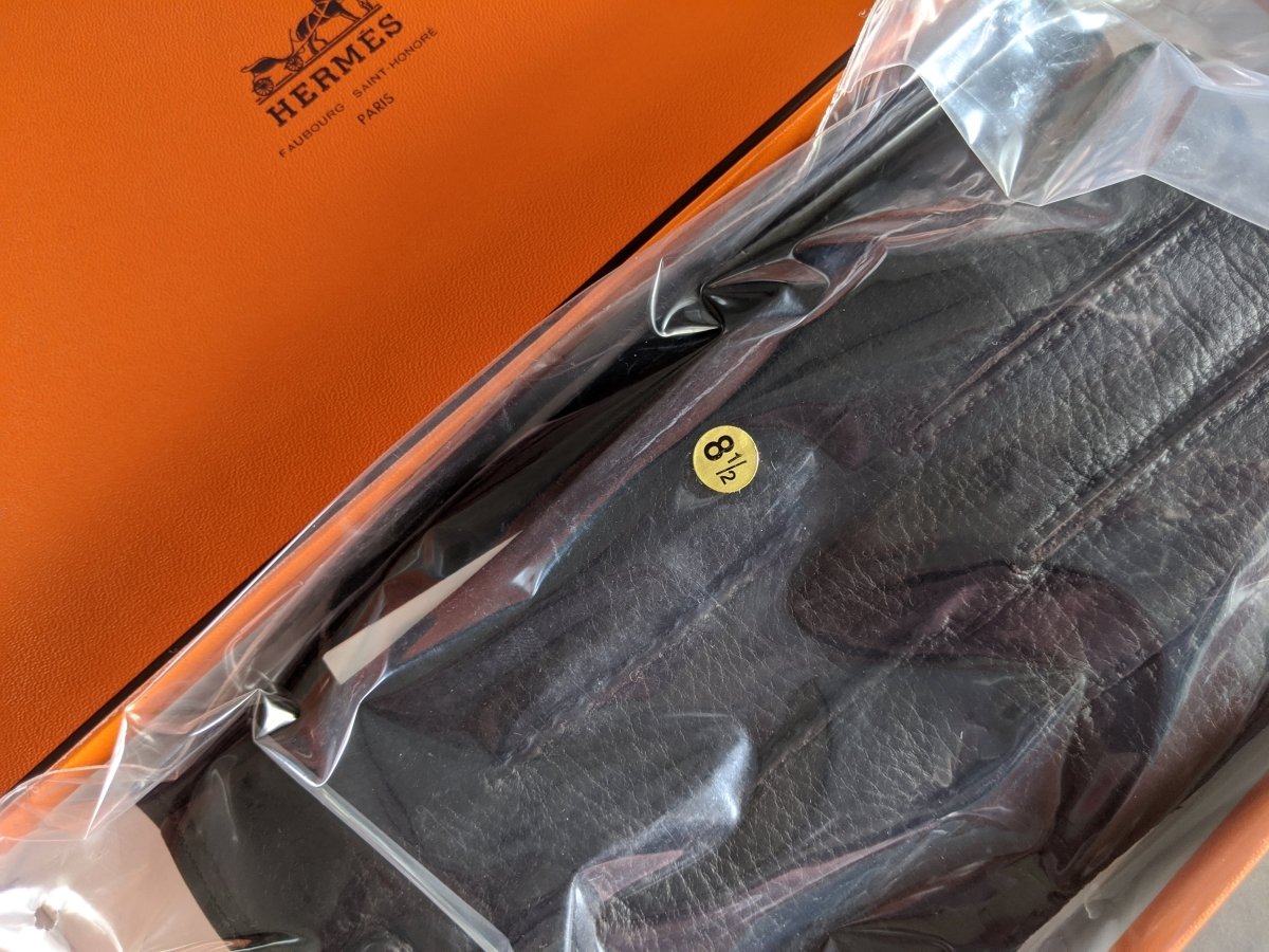 Hermes [GL08] Men's Ebene Deer/Cashmere Cerf GANTS HOMME CLOUS DE SELLE Gloves, BNWTIB! - poupishop