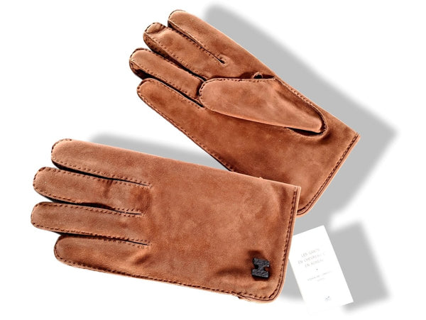 Hermes [GL09] Men's Brown Suede/Silk Daim GANTS HOMME H Gloves Sz 095, BNWTIB! - poupishop