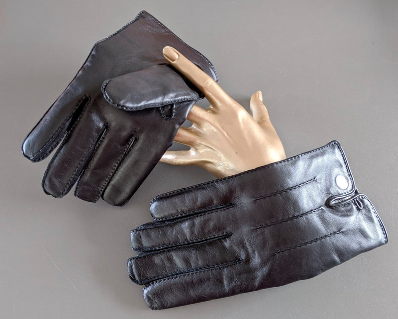 Hermes [GL10] Men's Black Glace Lambskin/Cashmere GANTS HOMME CLOUS DE SELLE Gloves Sz 095, BNWTIB! - poupishop