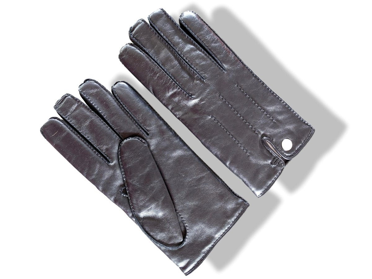 Hermes [GL10] Men's Black Glace Lambskin/Cashmere GANTS HOMME CLOUS DE SELLE Gloves Sz 095, BNWTIB! - poupishop