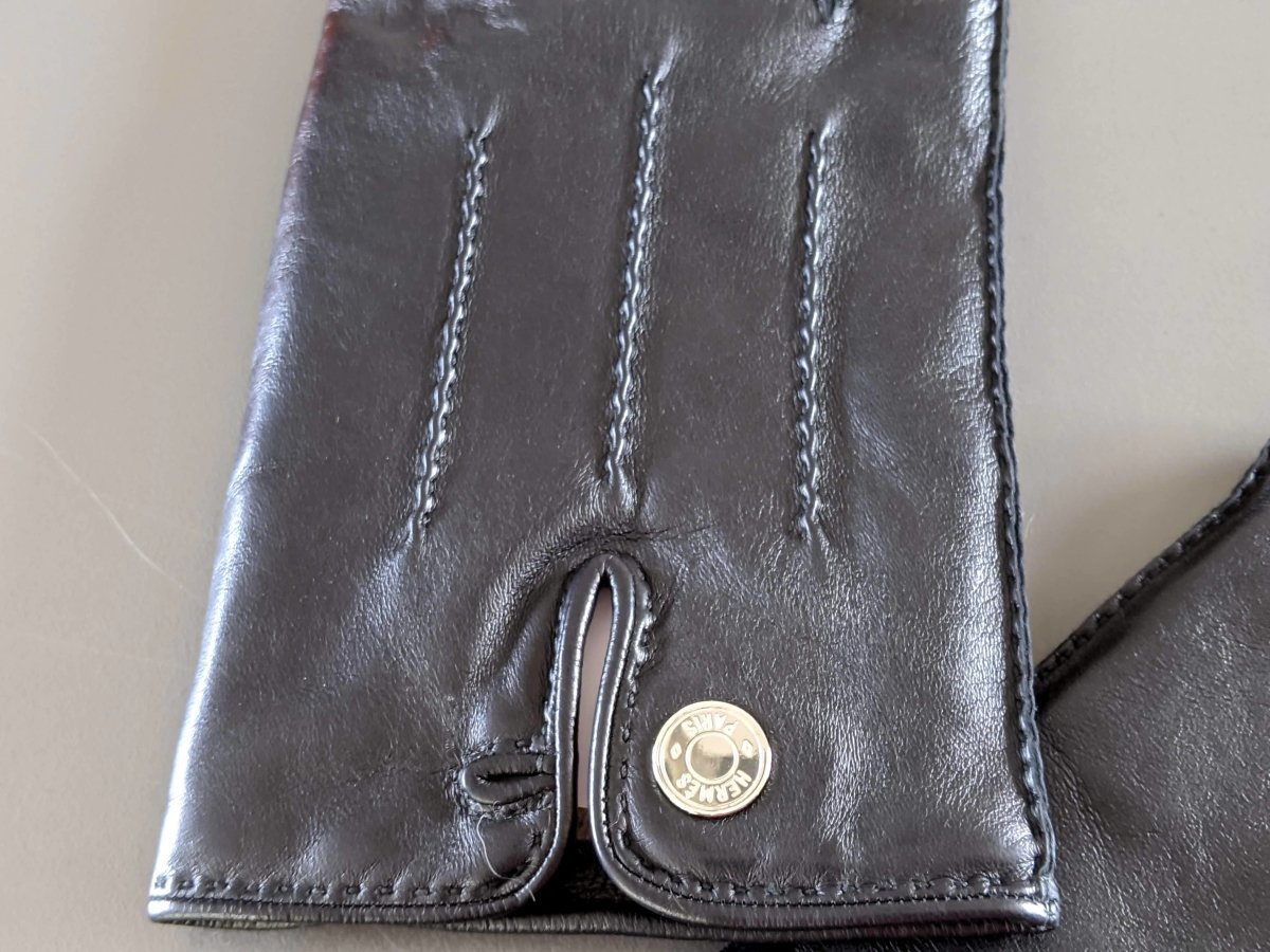 Hermes [GL10] Men's Black Glace Lambskin/Cashmere GANTS HOMME CLOUS DE SELLE Gloves Sz 095, BNWTIB! - poupishop