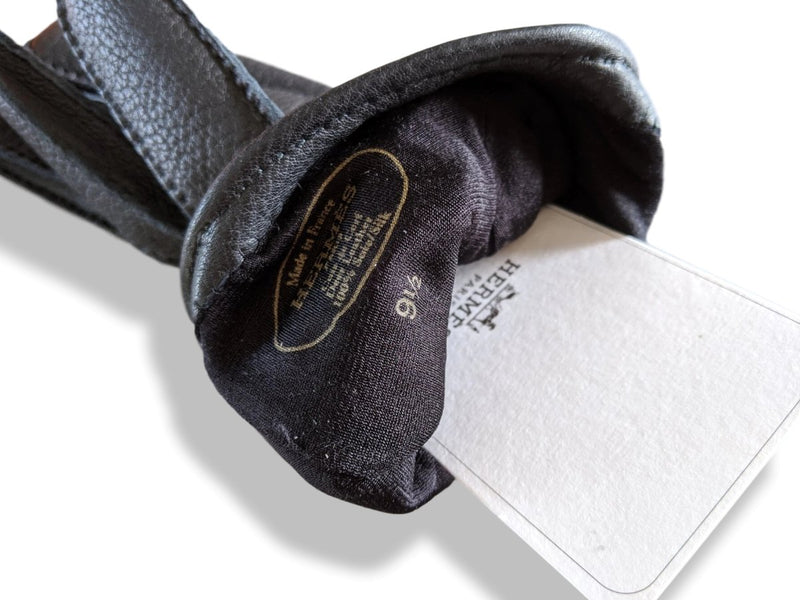 Hermes [GL10] Men's Black Glace Lambskin/Cashmere GANTS HOMME CLOUS DE  SELLE Gloves Sz 095 BNWTIB!