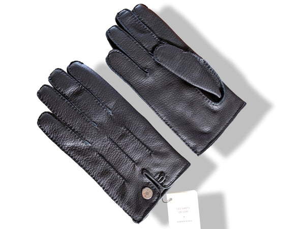 Hermes [GL11] Men's Black Deer/Silk Cerf GANTS HOMME CLOUS DE SELLE Gloves, BNWTIB! - poupishop