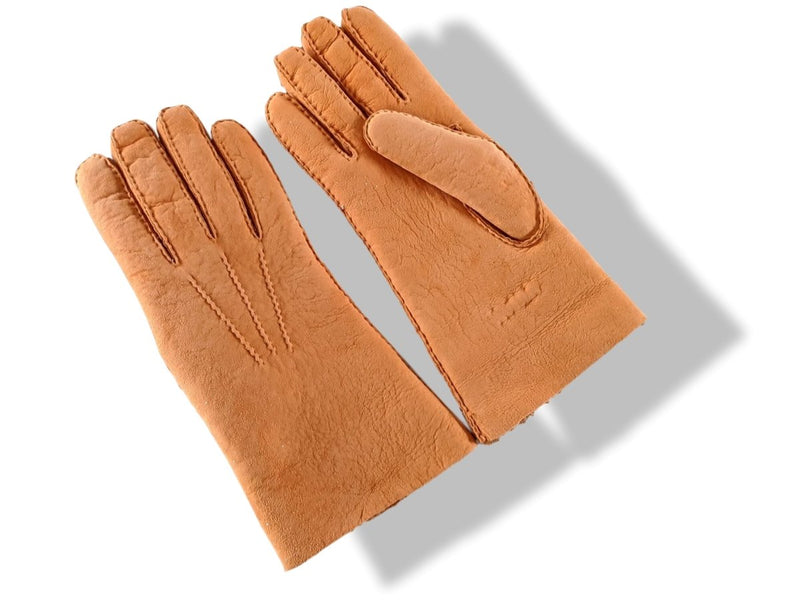 Hermes [GL14] Unisex Pumpkin Orange Sheepskin GANTS Gloves Sz 080, BNEW! - poupishop