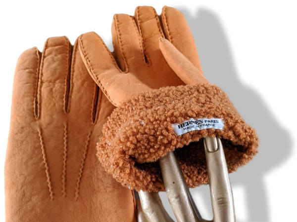 Hermes [GL14] Unisex Pumpkin Orange Sheepskin GANTS Gloves Sz 080, BNEW! - poupishop