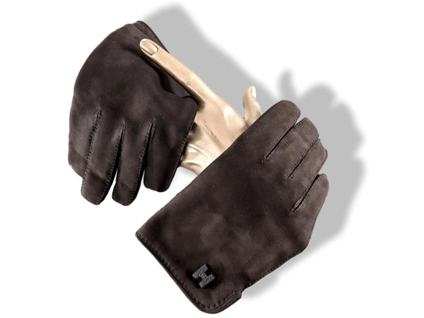 Hermes [GL15] Men's Moka Suede/Silk Daim GANTS HOMME H Gloves Sz 085, BNIB! - poupishop