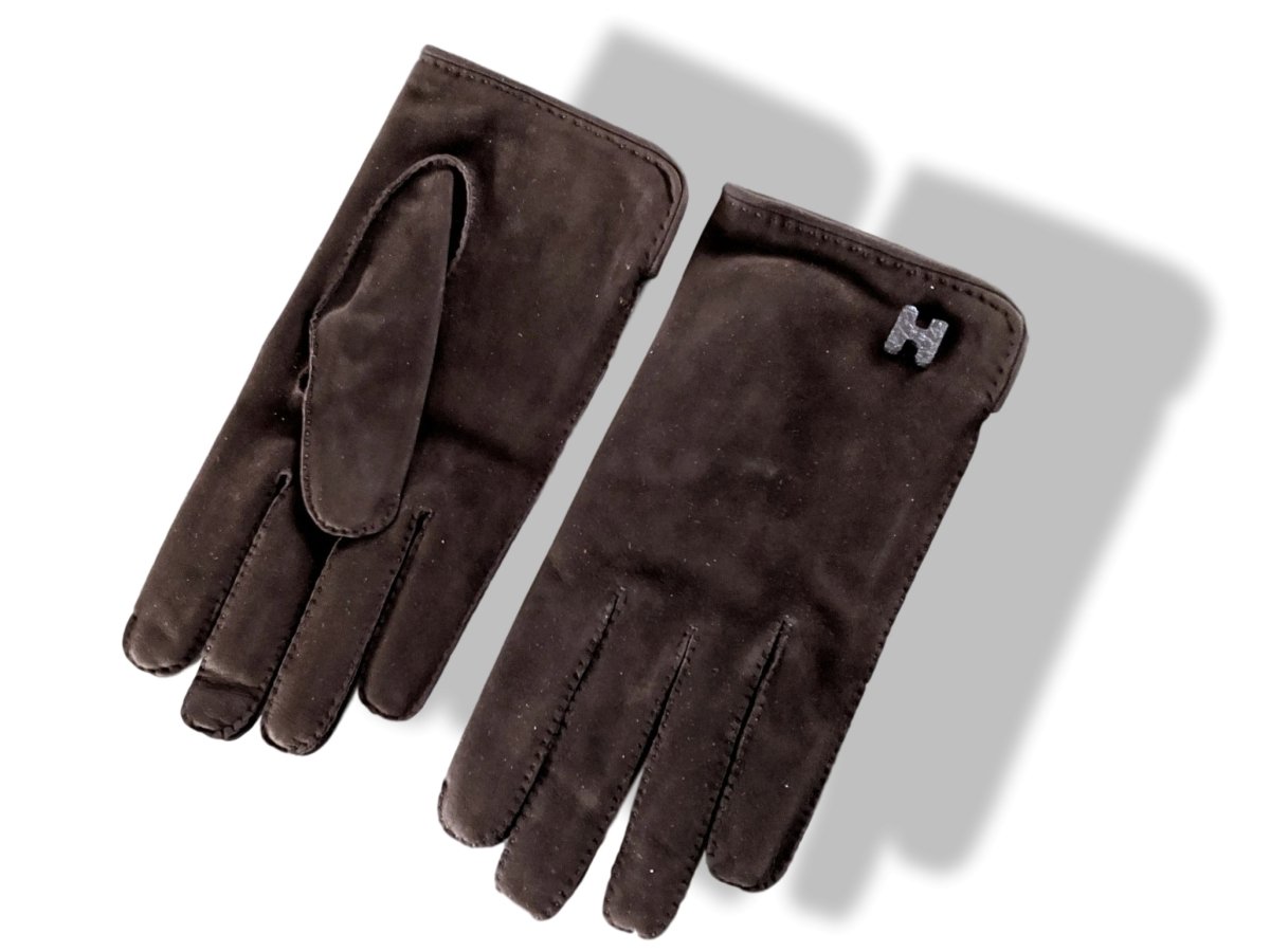 Hermes [GL15] Men's Moka Suede/Silk Daim GANTS HOMME H Gloves Sz 085, BNIB! - poupishop