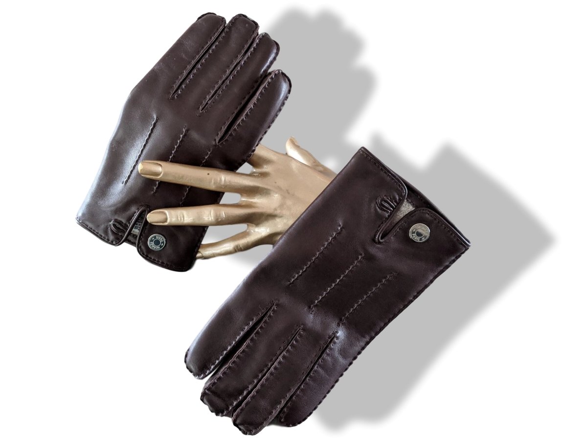 Hermes [GL16] Men's Moka Glace Lambskin/Cashmere GANTS HOMME CLOUS DE SELLE Gloves Sz 080, BNWIB! - poupishop