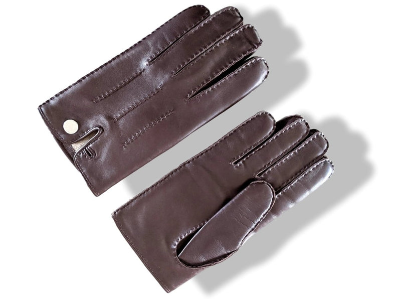 Hermes [GL16] Men's Moka Glace Lambskin/Cashmere GANTS HOMME CLOUS DE SELLE Gloves Sz 080, BNWIB! - poupishop